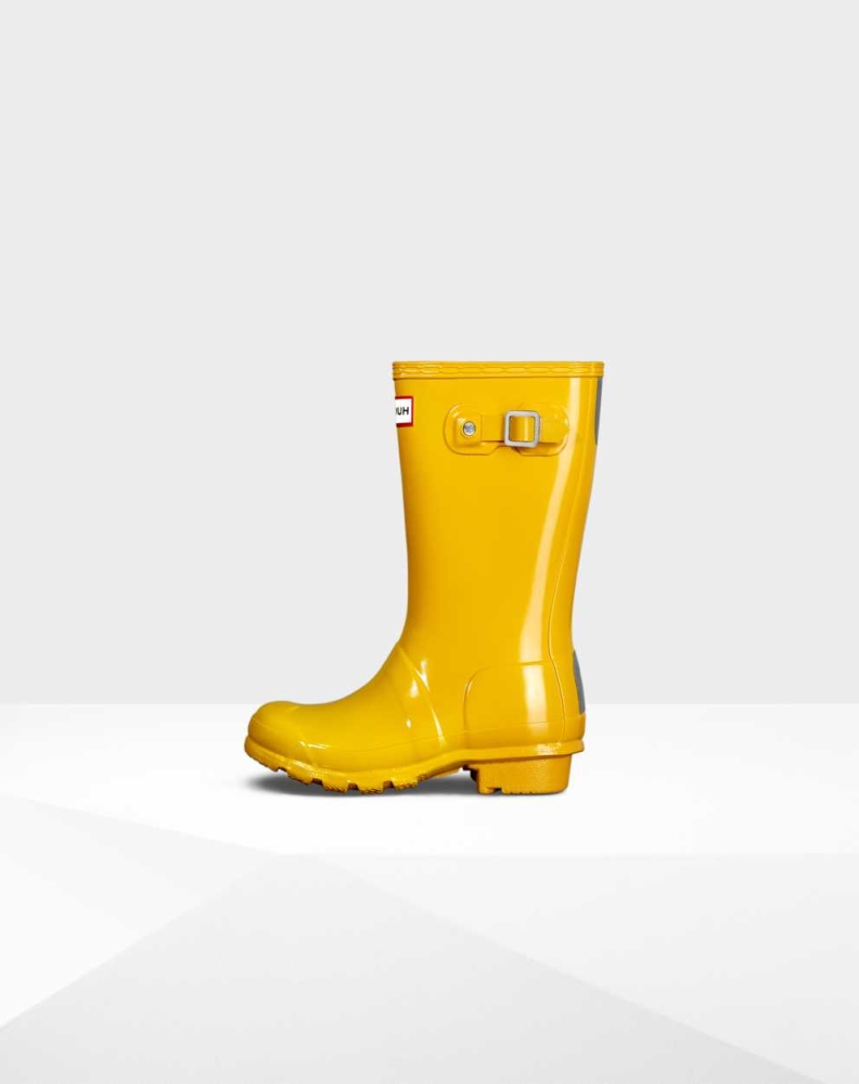 Kids' Hunter Original Big Gloss Wellington Short Rain Boots Yellow | US3796521