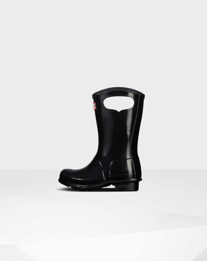 Kids' Hunter Original Big Grab Handle Gloss Wellington Short Rain Boots Black | US4857261