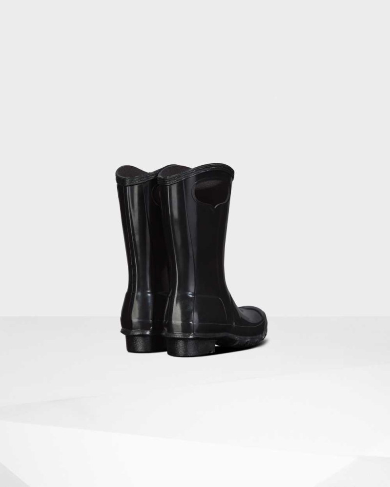 Kids' Hunter Original Big Grab Handle Gloss Wellington Short Rain Boots Black | US4857261