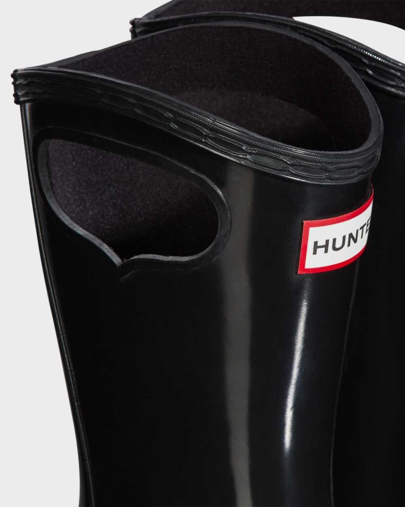 Kids' Hunter Original Big Grab Handle Gloss Wellington Short Rain Boots Black | US4857261