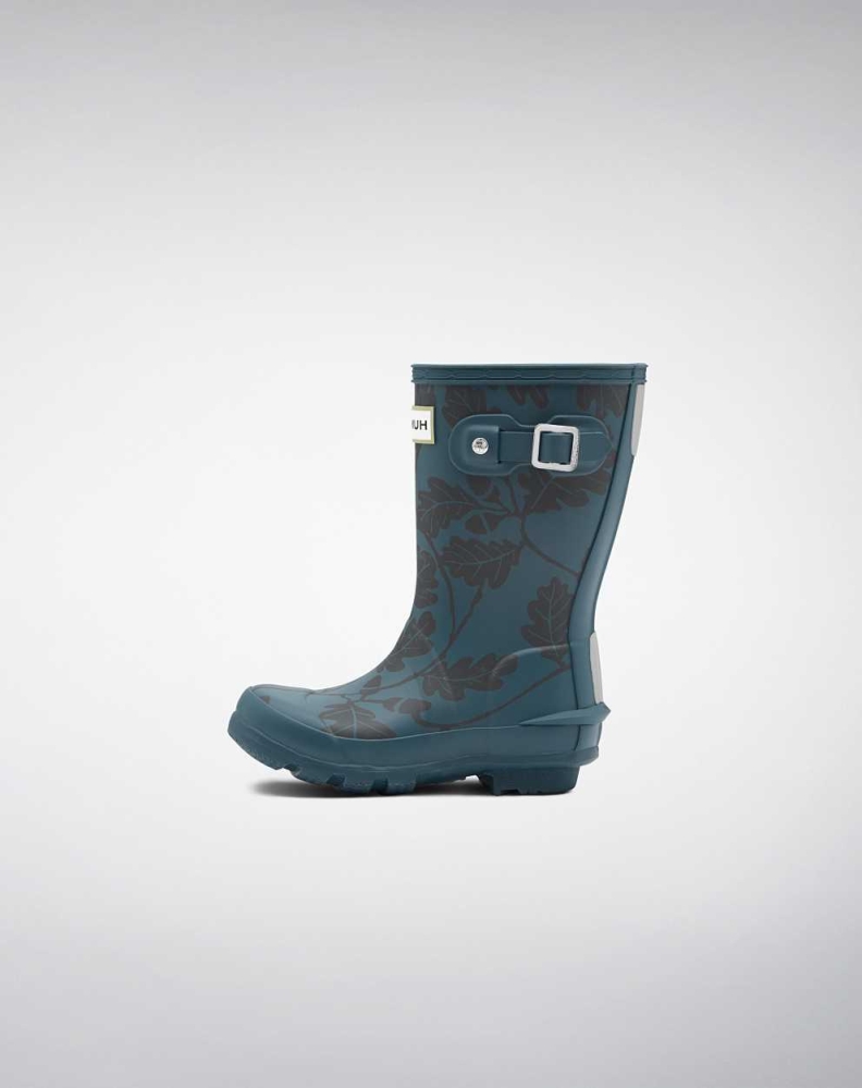 Kids' Hunter Original Big National Trust Print Wellington Short Rain Boots Blue | US1857340