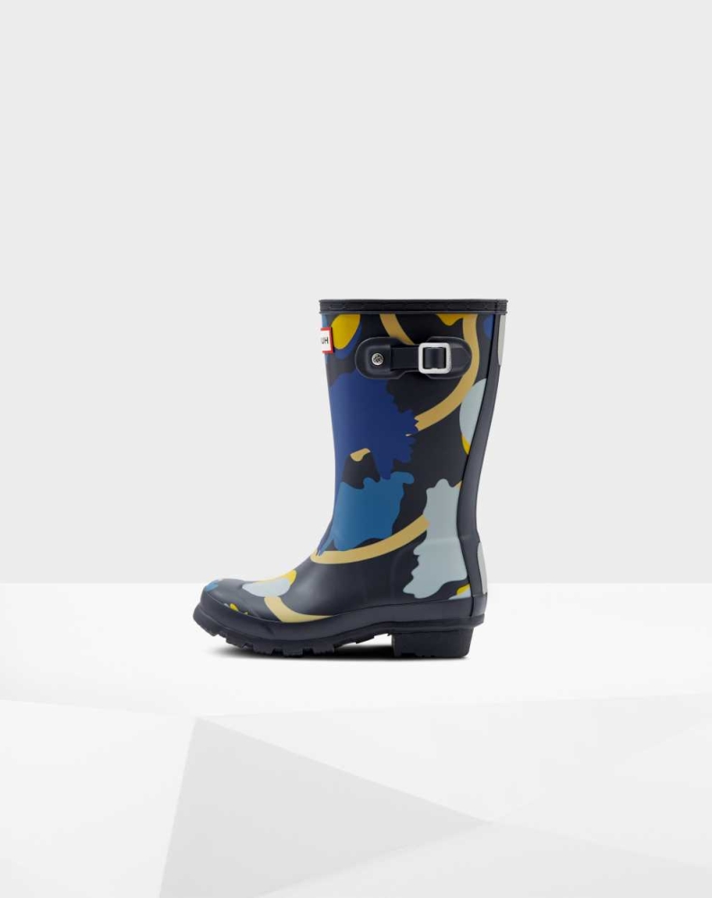 Kids' Hunter Original Big Rockpool Camo Wellington Short Rain Boots Navy | US1579403