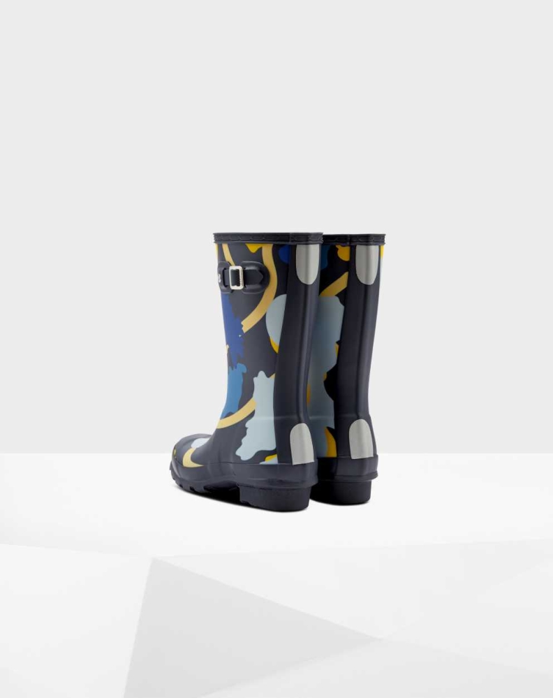 Kids' Hunter Original Big Rockpool Camo Wellington Short Rain Boots Navy | US1579403