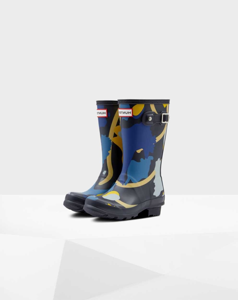 Kids\' Hunter Original Big Rockpool Camo Wellington Short Rain Boots Navy | US1579403