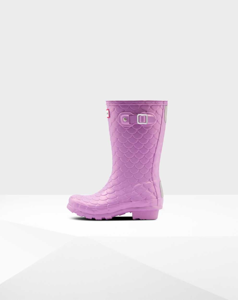 Kids' Hunter Original Big Sea Dragon Texture Wellington Short Rain Boots Purple | US9375046