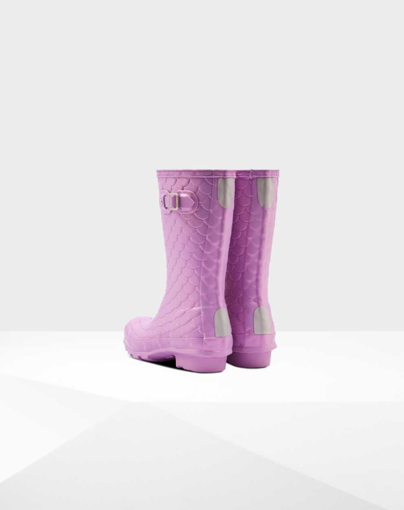 Kids' Hunter Original Big Sea Dragon Texture Wellington Short Rain Boots Purple | US9375046