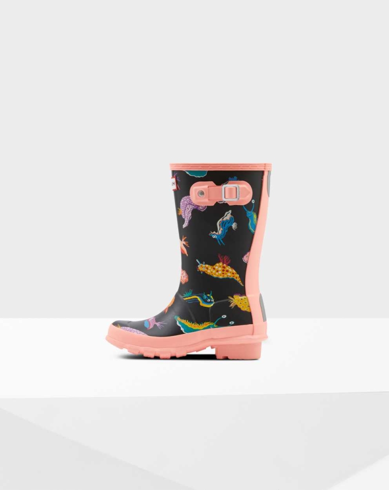 Kids' Hunter Original Big Sea Monster Print Wellington Short Rain Boots Pink/Black | US1923065