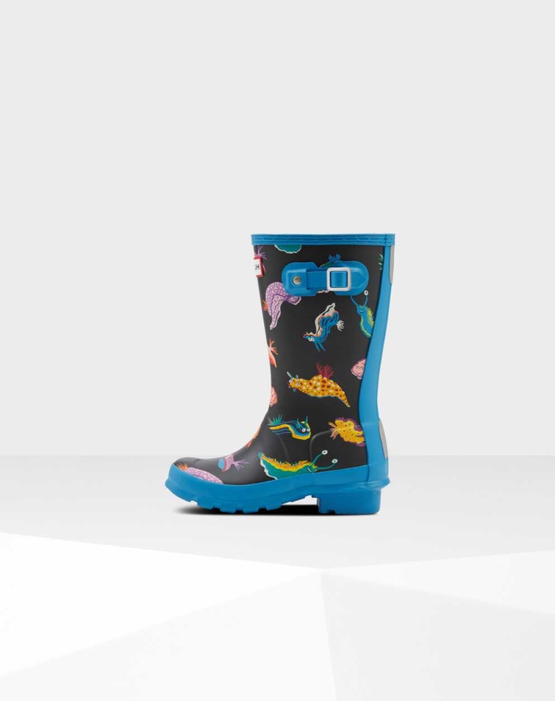 Kids' Hunter Original Big Sea Monster Print Wellington Short Rain Boots Blue | US4312076