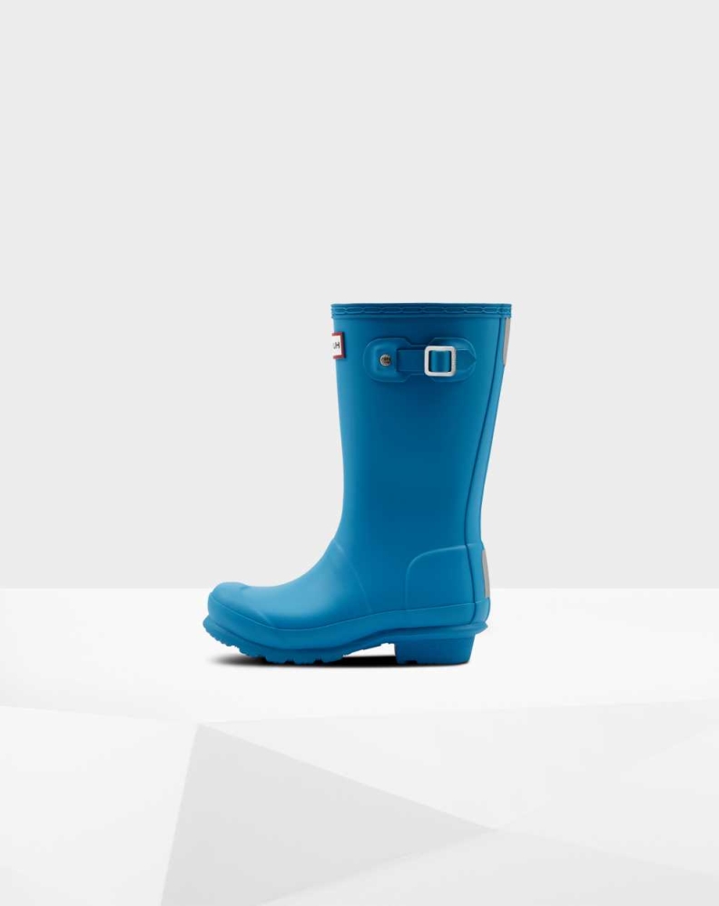 Kids' Hunter Original Big Wellington Short Rain Boots Blue | US3821906