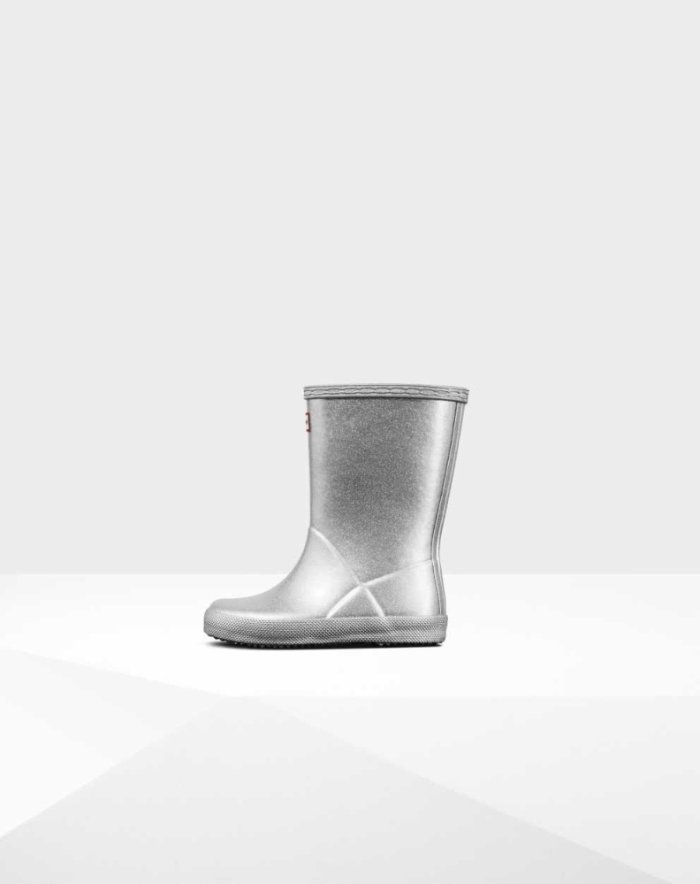 Kids' Hunter Original First Classic Cosmic Glitter Wellington Short Rain Boots Silver | US2891736