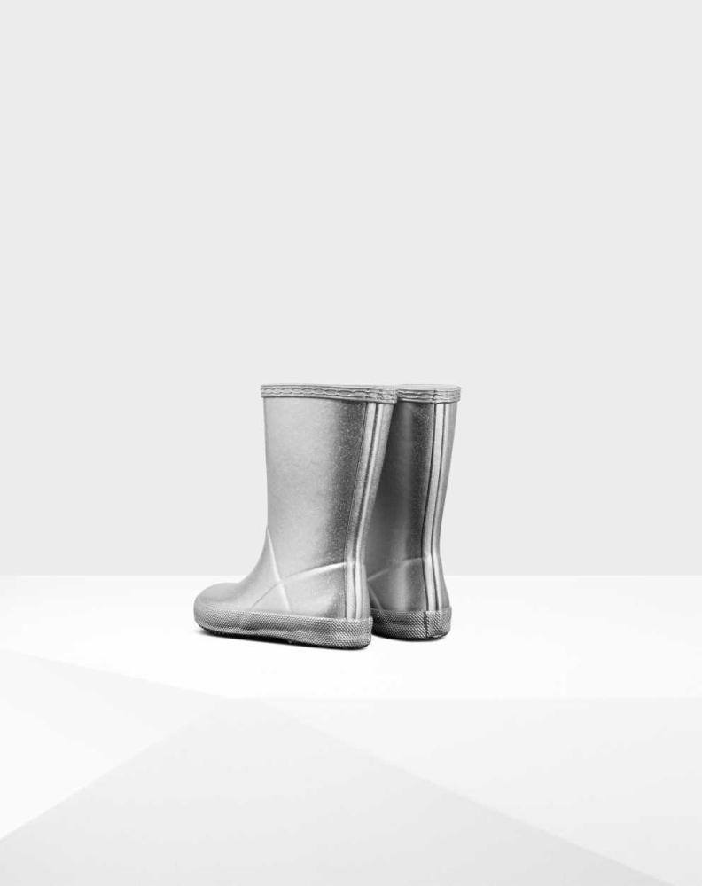 Kids' Hunter Original First Classic Cosmic Glitter Wellington Short Rain Boots Silver | US2891736