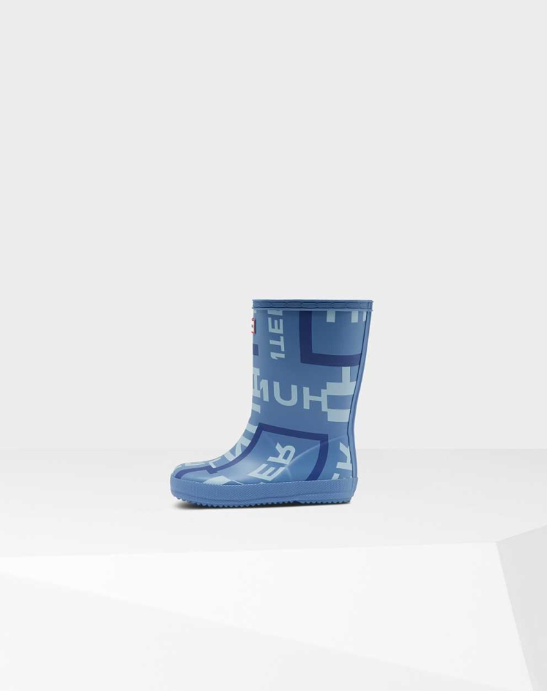 Kids' Hunter Original First Classic Exploded Logo Wellington Short Rain Boots Blue | US8735419