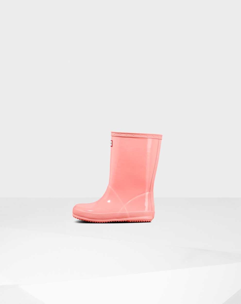 Kids' Hunter Original First Classic Gloss Wellington Short Rain Boots Pink | US0178629