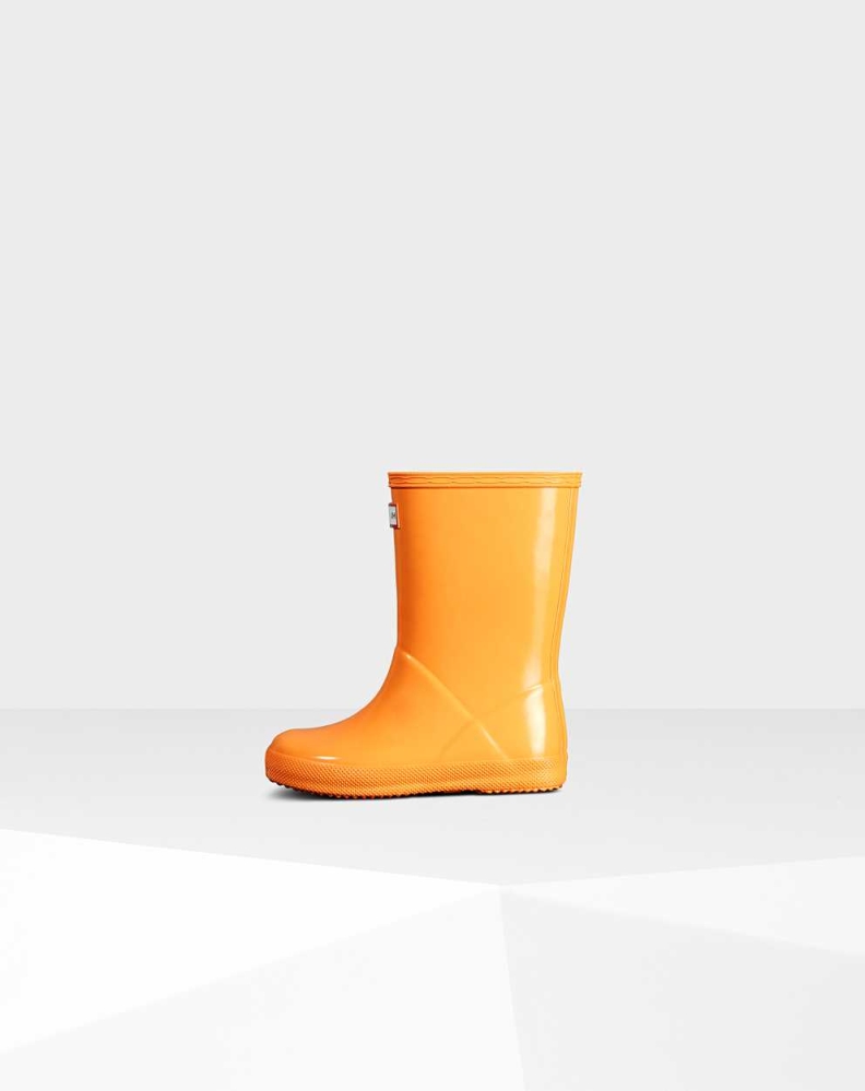 Kids' Hunter Original First Classic Gloss Wellington Short Rain Boots Orange | US2459367