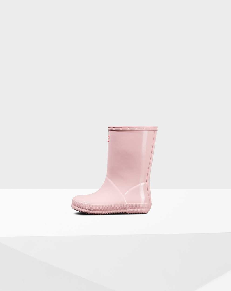 Kids' Hunter Original First Classic Gloss Wellington Short Rain Boots Pink | US5637914