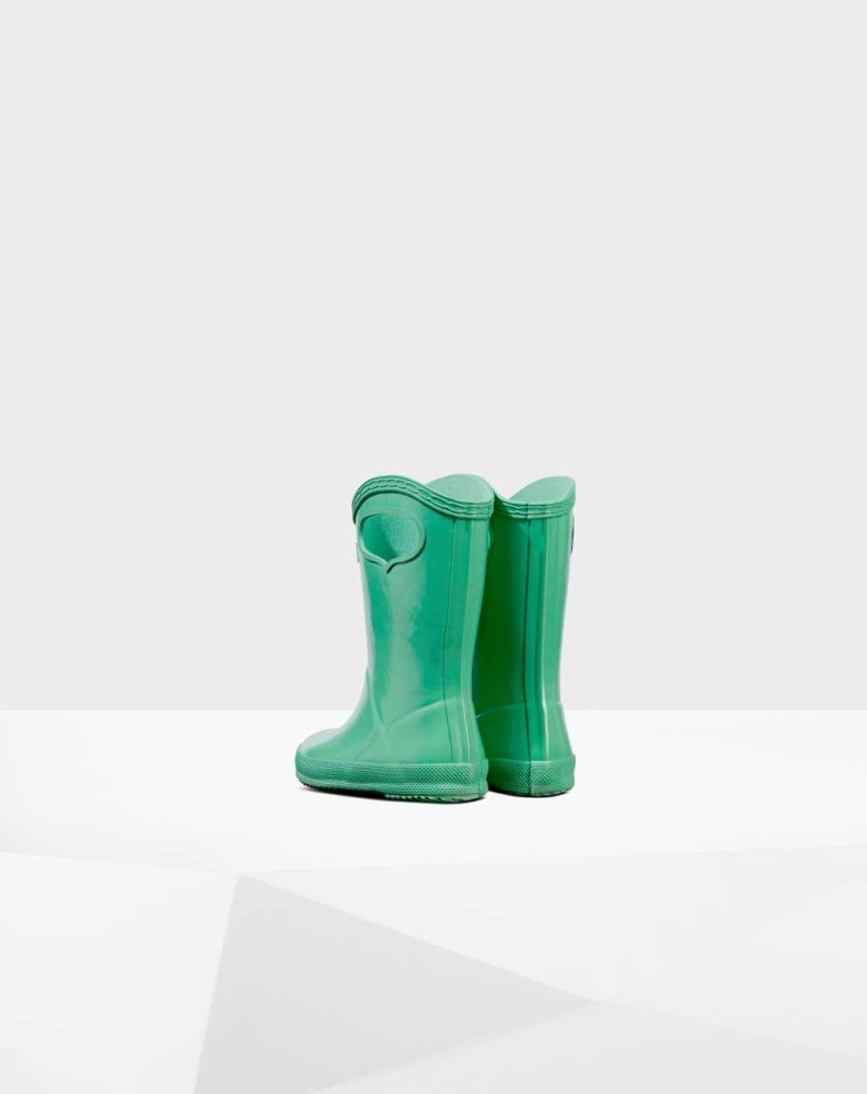 Kids' Hunter Original First Classic Grab Handle Gloss Wellington Short Rain Boots Green | US2348096