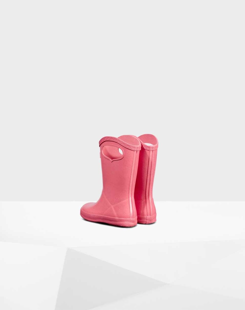 Kids' Hunter Original First Classic Grab Handle Gloss Wellington Short Rain Boots Pink | US3748915