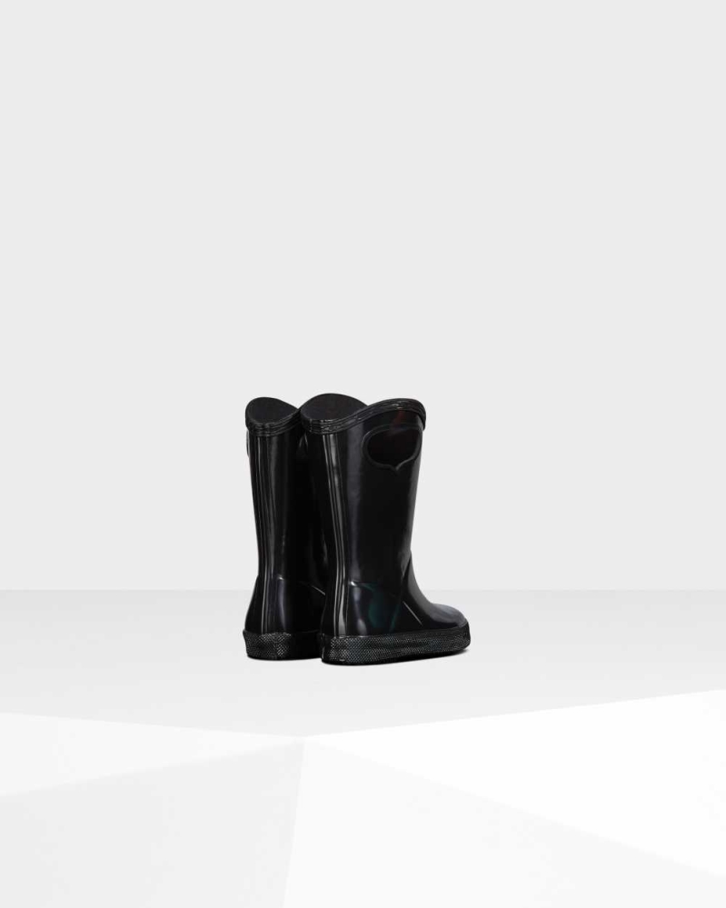 Kids' Hunter Original First Classic Grab Handle Gloss Wellington Short Rain Boots Black | US5187042