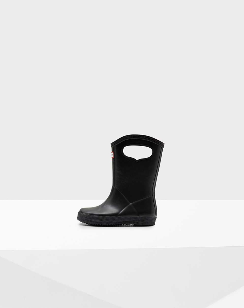 Kids' Hunter Original First Classic Grab Handle Wellington Short Rain Boots Black | US9014527