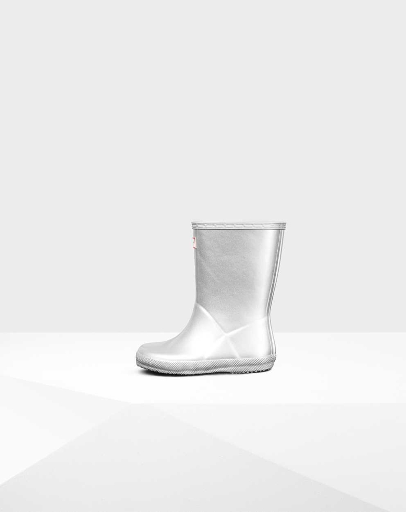 Kids' Hunter Original First Classic Metallic Wellington Short Rain Boots Silver | US5892160