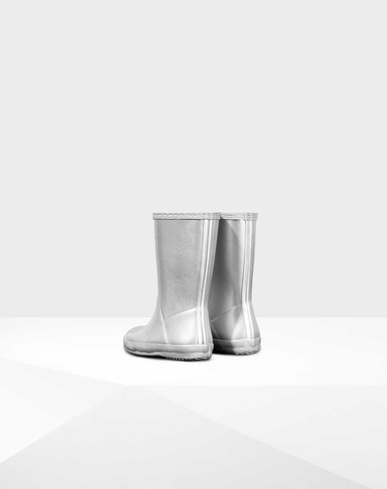 Kids' Hunter Original First Classic Metallic Wellington Short Rain Boots Silver | US5892160