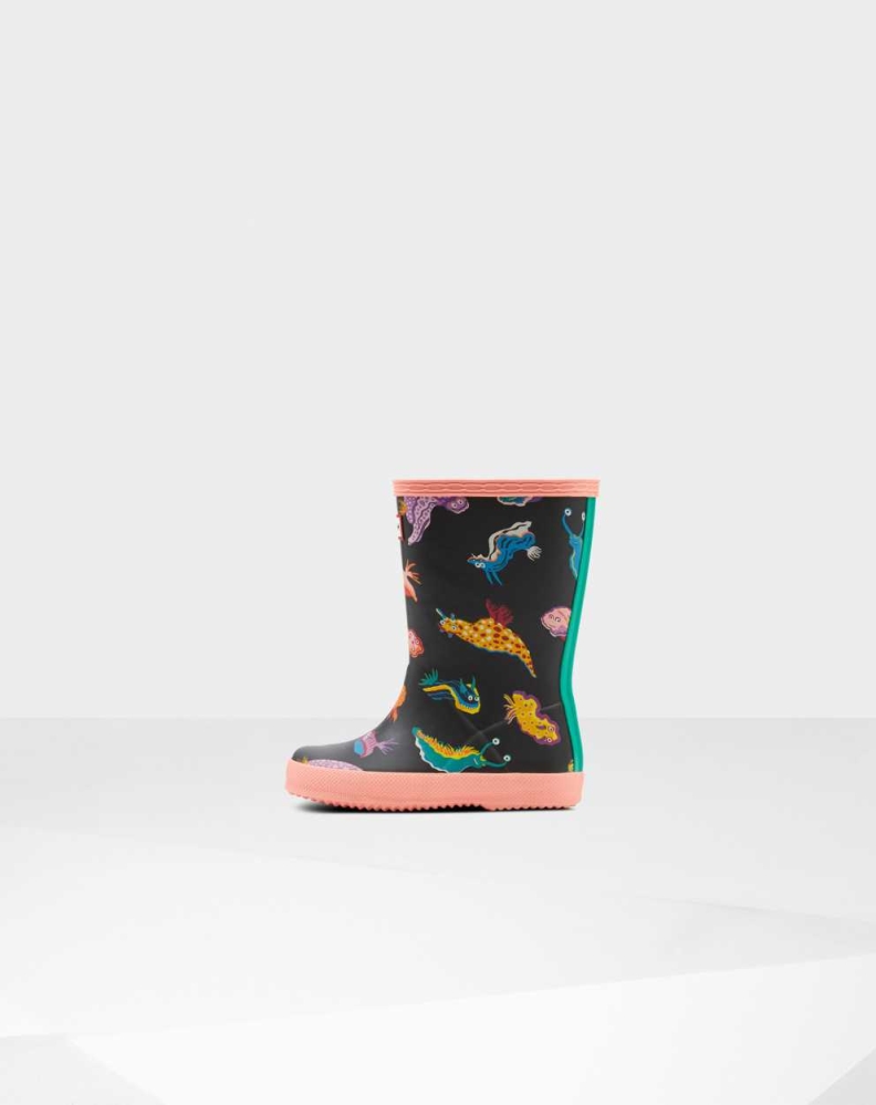 Kids' Hunter Original First Classic Sea Monster Print Wellington Short Rain Boots Pink | US4278390