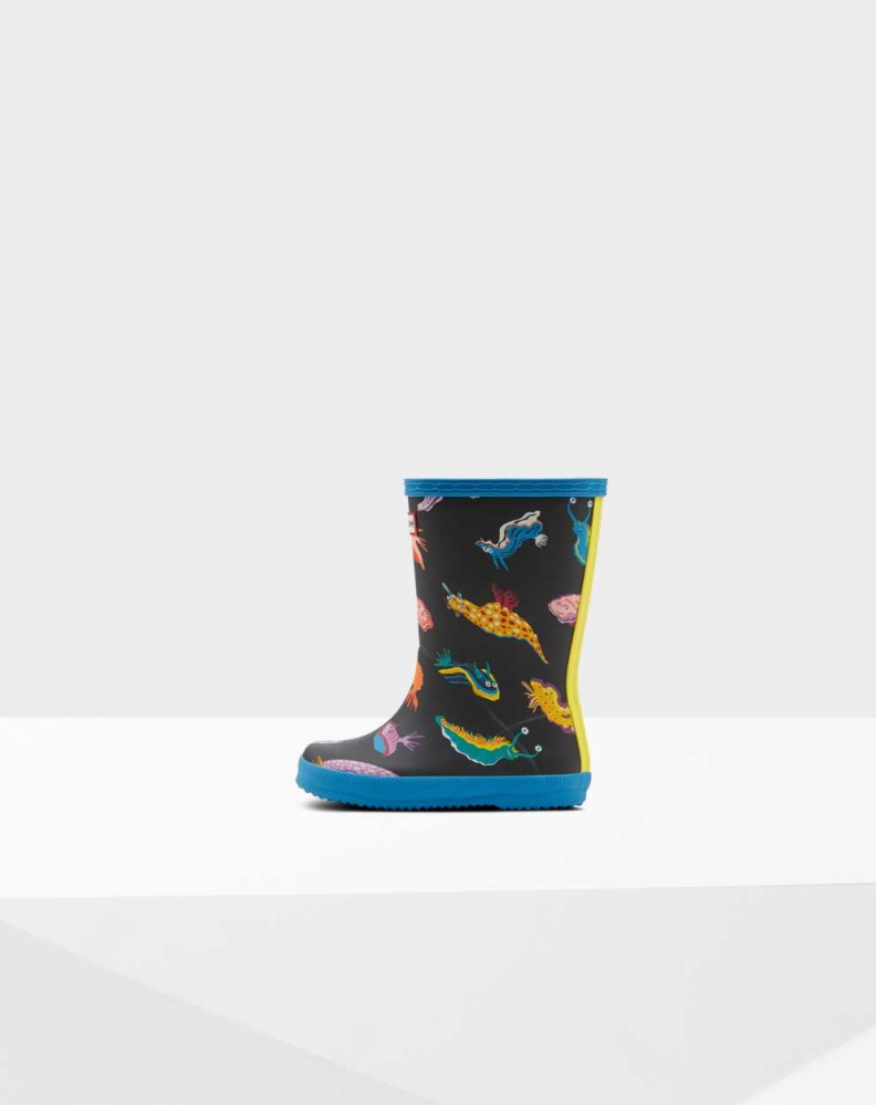 Kids' Hunter Original First Classic Sea Monster Print Wellington Short Rain Boots Blue | US5146928