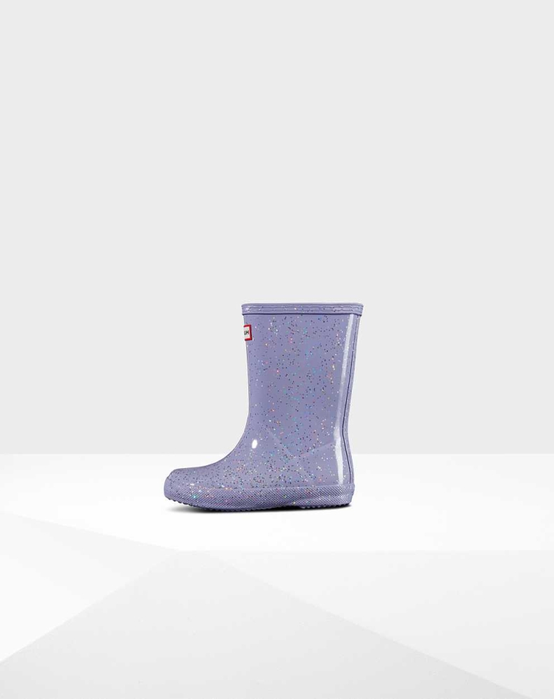 Kids' Hunter Original First Giant Glitter Wellington Short Rain Boots Purple | US8791630