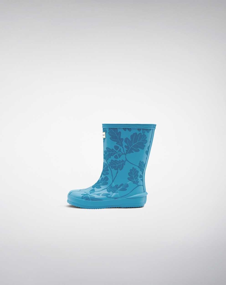 Kids' Hunter Original First National Trust Print Wellington Short Rain Boots Blue | US5901278