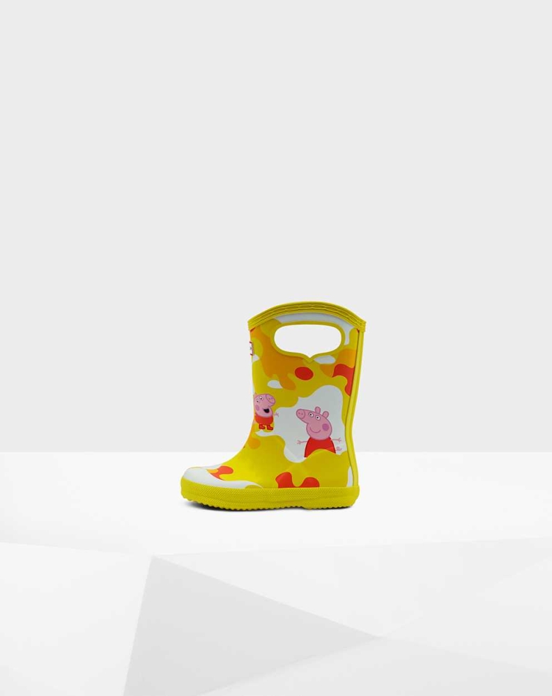 Kids\' Hunter Original First Peppa Pig Grab Handle Wellington Short Rain Boots Yellow | US0576294