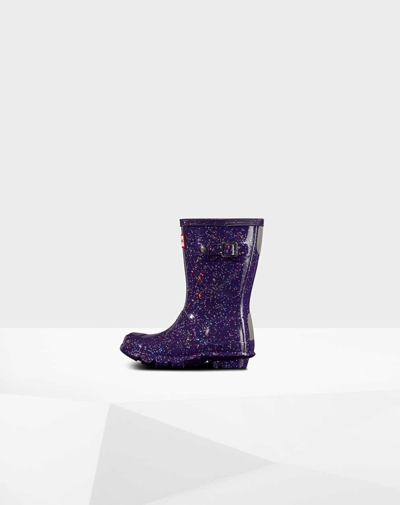 Kids' Hunter Original Little Giant Glitter Wellington Short Rain Boots Purple | US3048179