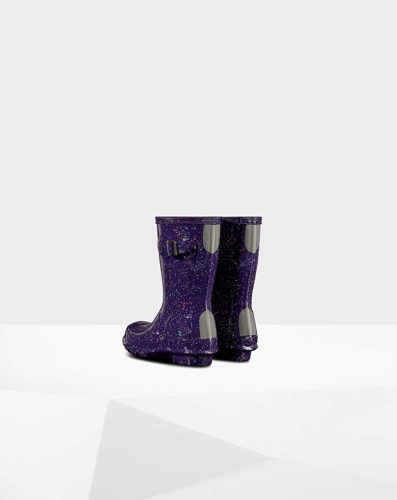 Kids' Hunter Original Little Giant Glitter Wellington Short Rain Boots Purple | US3048179