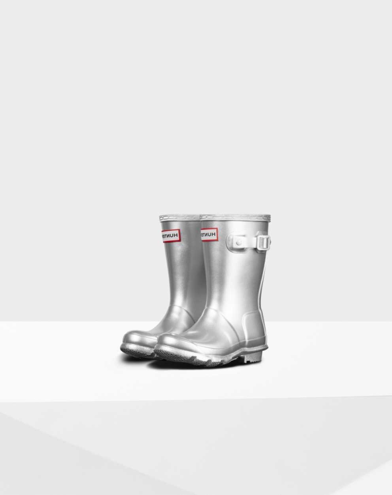 Kids\' Hunter Original Little Metallic Wellington Tall Rain Boots Silver | US0315968