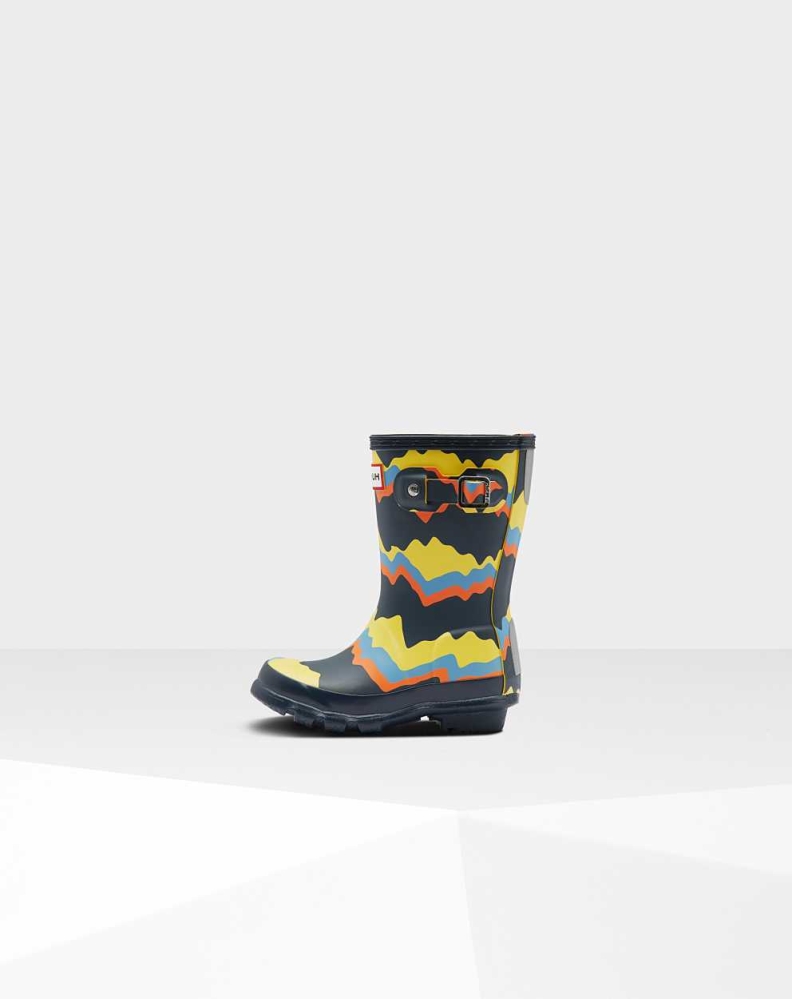 Kids' Hunter Original Little Storm Stripe Wellington Short Rain Boots Navy | US0612439