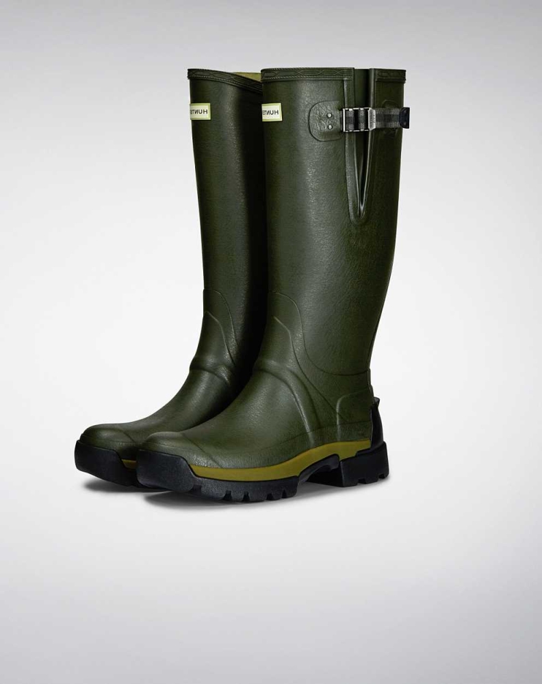 Men\'s Hunter Balmoral Bamboo Carbon Wellington Tall Rain Boots Green | US6074298