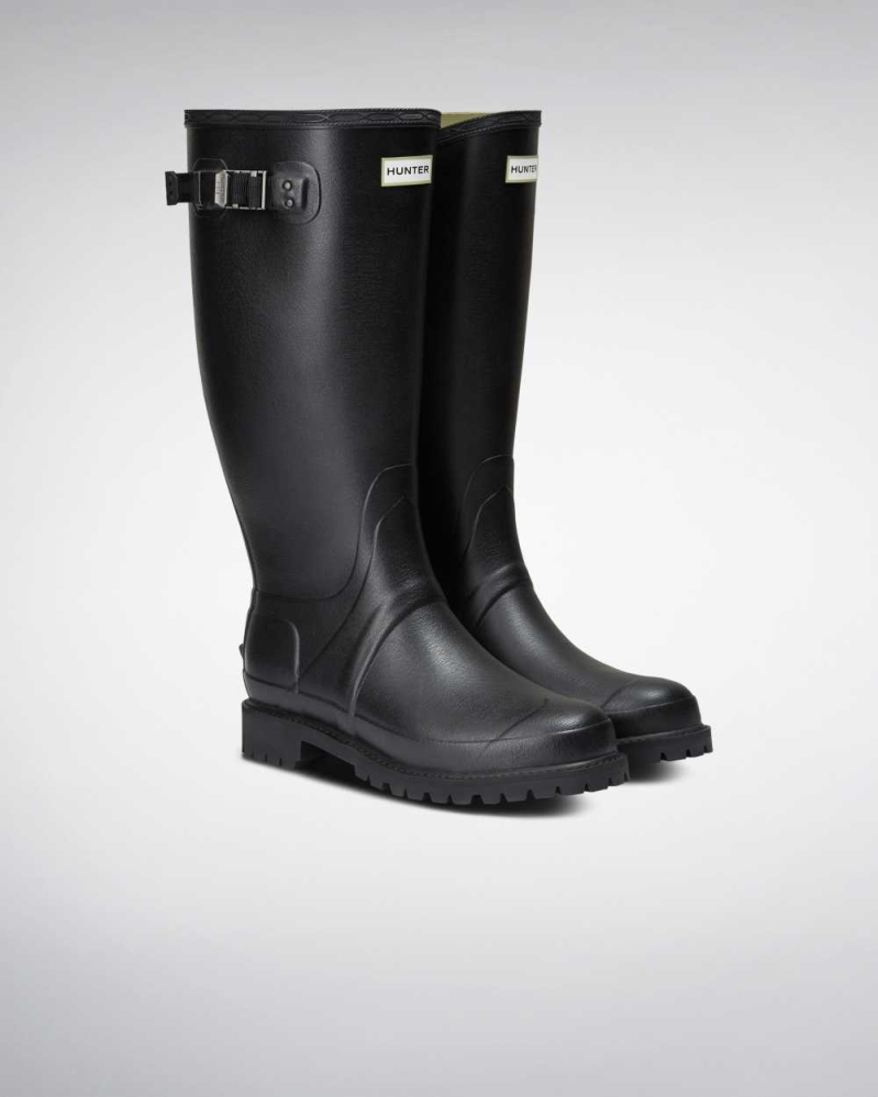 Men\'s Hunter Balmoral Wide Fit Wellington Tall Rain Boots Black | US6493275