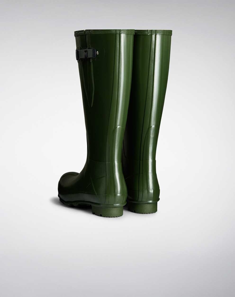 Men's Hunter Norris Field Side Adjustable Wellington Tall Rain Boots Green | US1087695