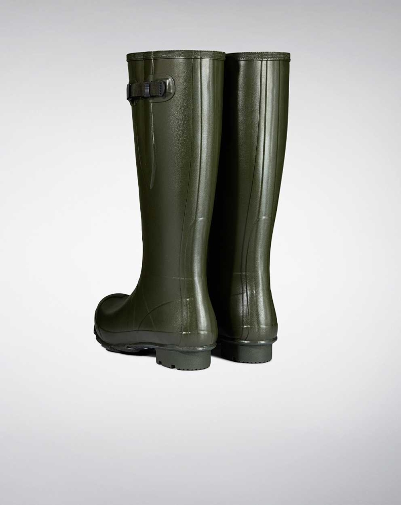 Men's Hunter Norris Field Side Adjustable Neoprene Lined Wellington Tall Rain Boots Green | US8523061