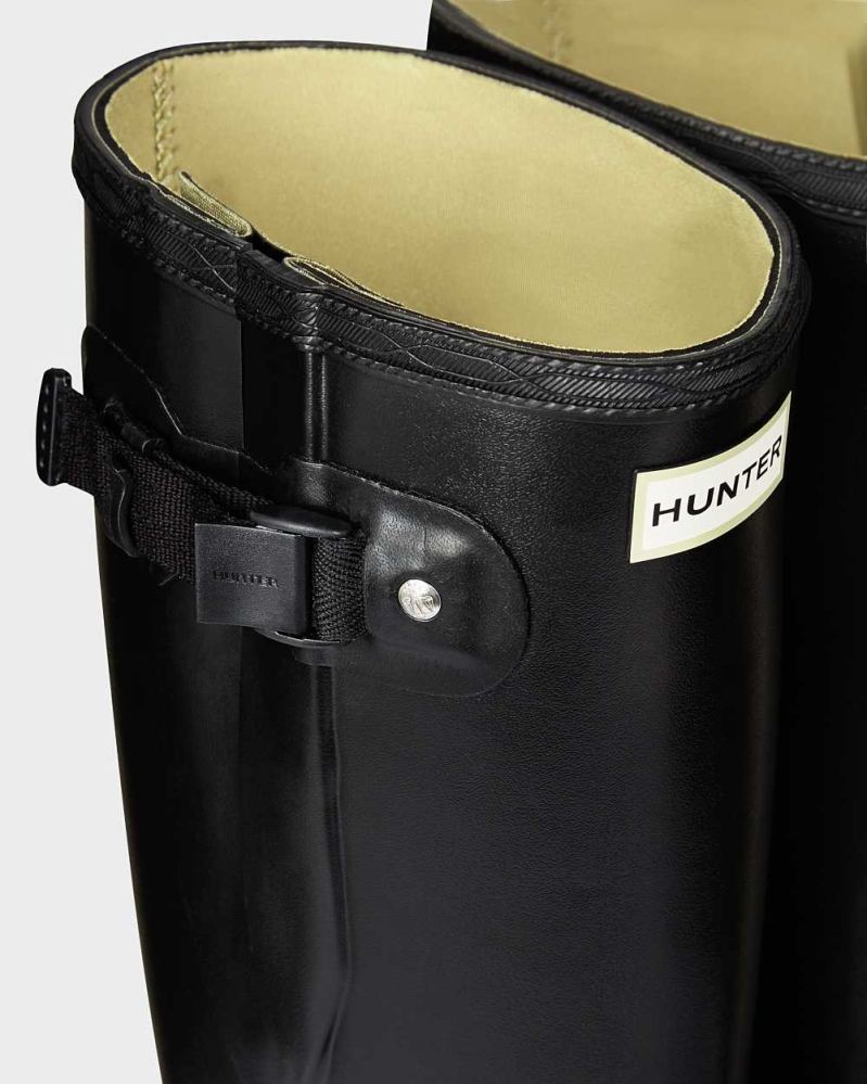 Men's Hunter Norris Field Side Adjustable Neoprene Lined Wellington Tall Rain Boots Black | US9210534