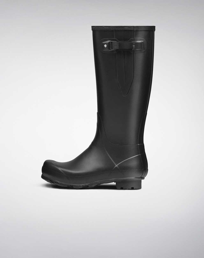 Men's Hunter Norris Field Side Adjustable Wellington Tall Rain Boots Black | US9347156