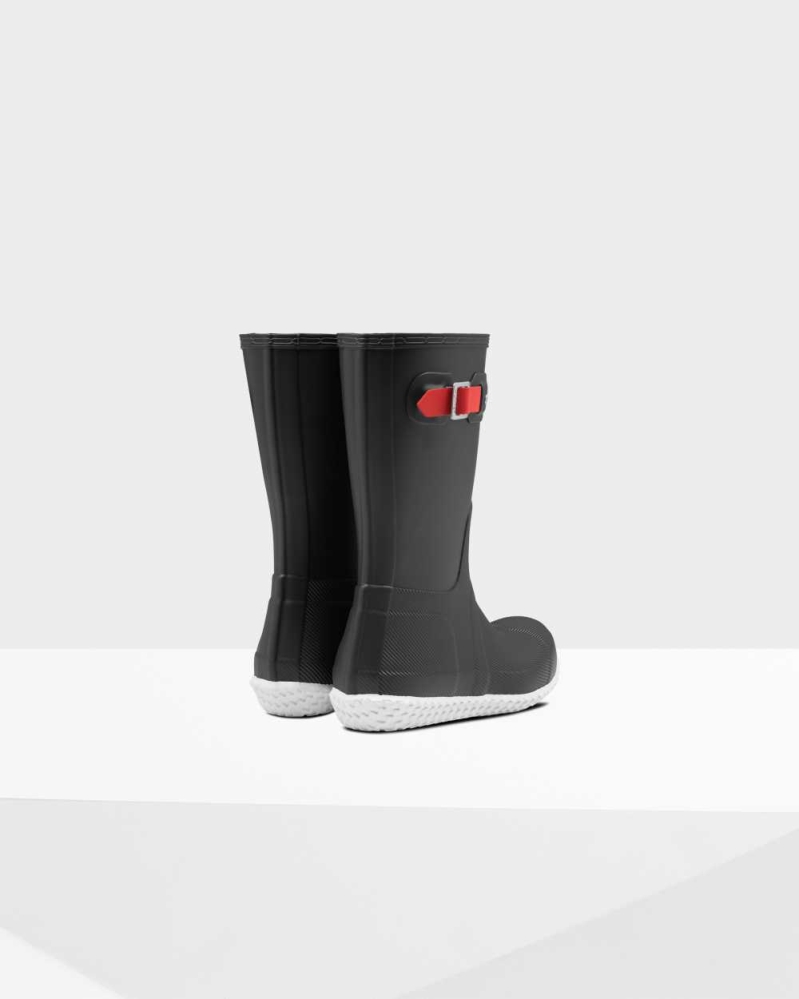 Men's Hunter Original Flat Heel Calendar Sole Wellington Short Rain Boots Black | US4951327