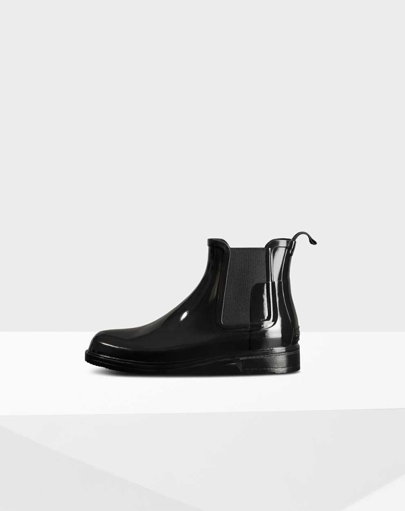 Men's Hunter Refined Slim Fit Gloss Chelsea Boots Black | US1034569