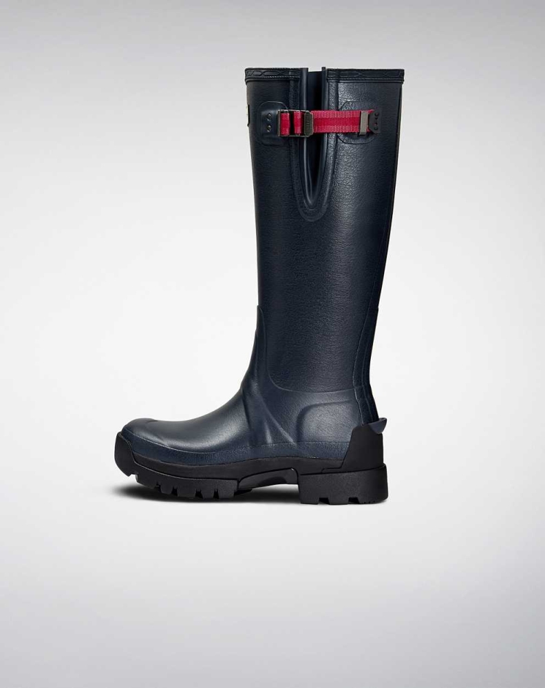 Women's Hunter Balmoral Side 3mm Neoprene Wellington Short Rain Boots Navy | US0718326