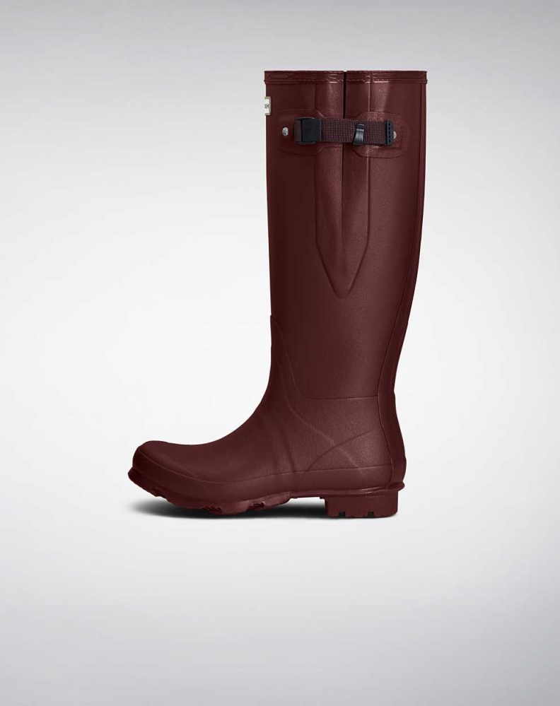 Women's Hunter Norris Field Side Wellington Short Rain Boots Burgundy | US6130985