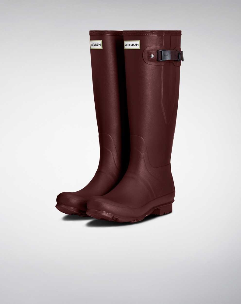 Women\'s Hunter Norris Field Side Wellington Short Rain Boots Burgundy | US6130985