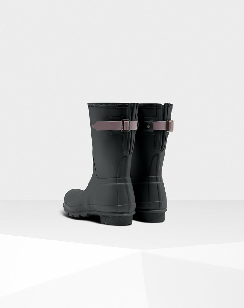 Women's Hunter Original Back Adjustable Short Rain Boots Black/Purple | US4809673