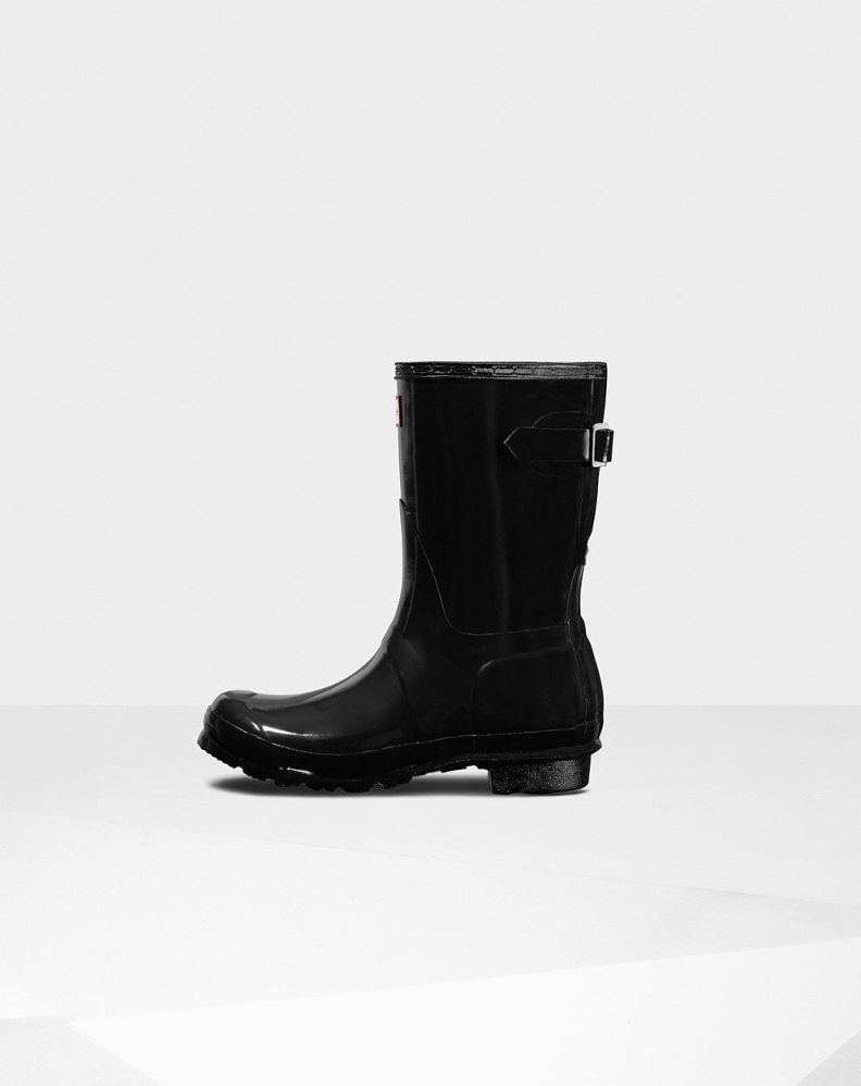 Women's Hunter Original Back Adjustable Gloss Short Rain Boots Black | US6427081