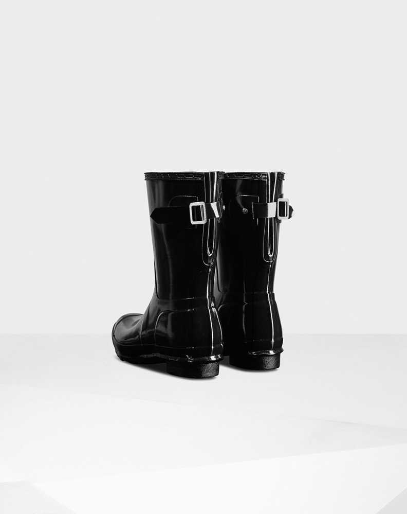 Women's Hunter Original Back Adjustable Gloss Short Rain Boots Black | US6427081