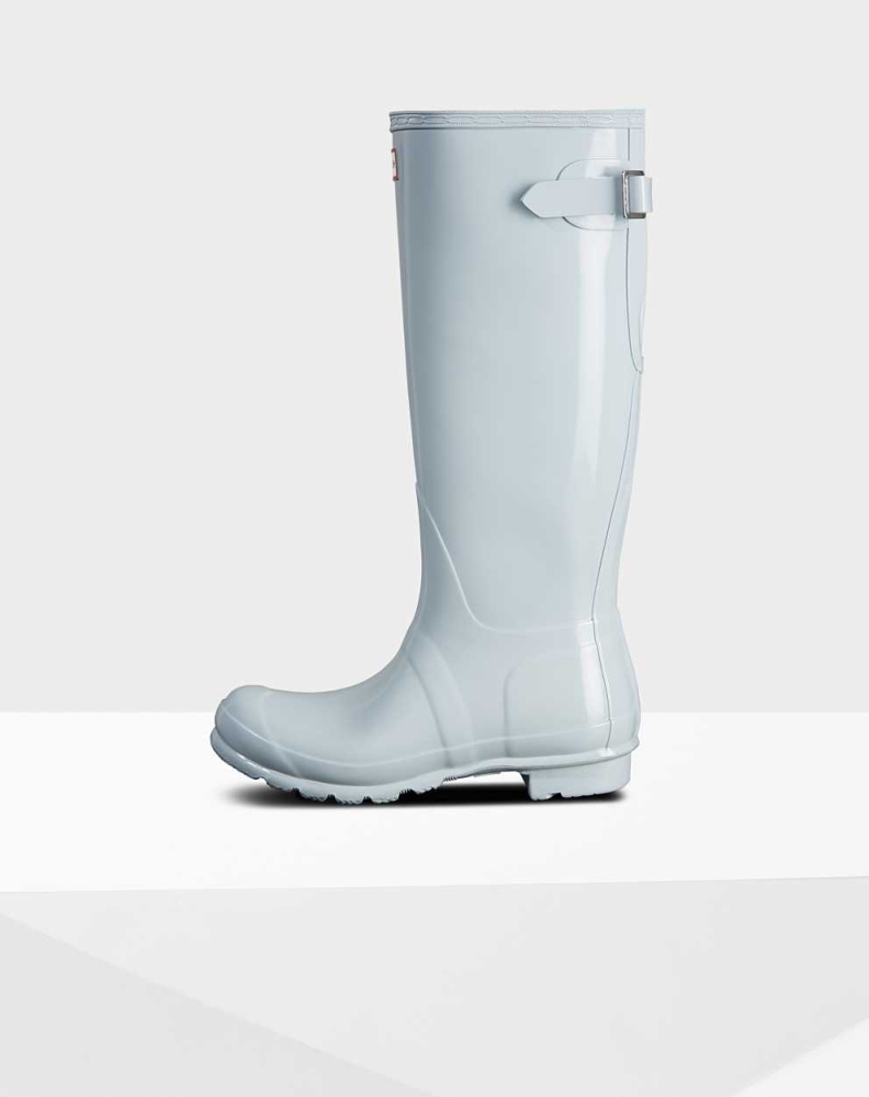 Women's Hunter Original Back Gloss Wellington Tall Rain Boots Grey | US0926183