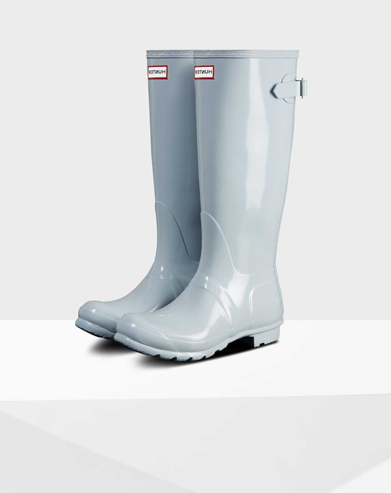 Women\'s Hunter Original Back Gloss Wellington Tall Rain Boots Grey | US0926183